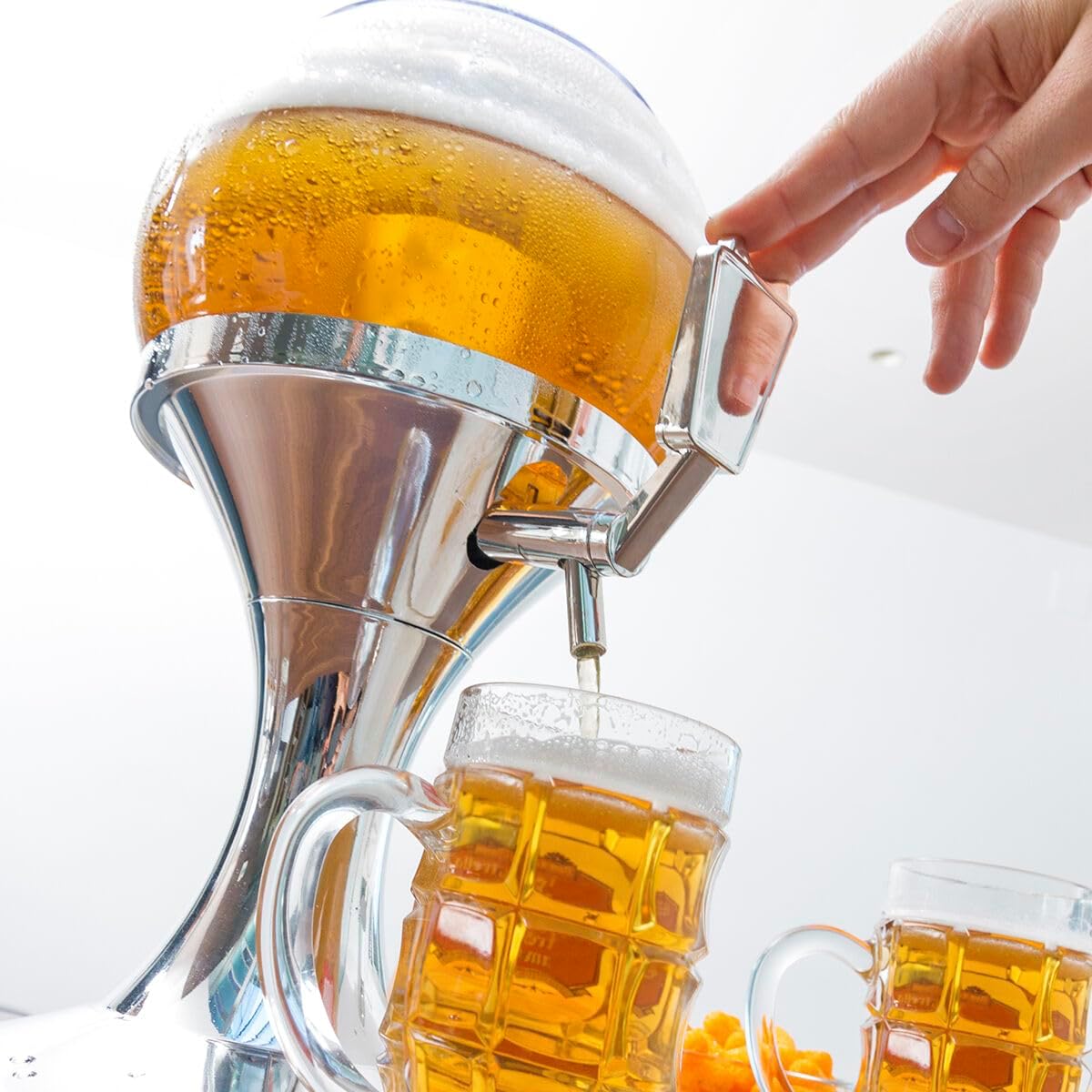 InnovaGoods - Distributeur de Bière Réfrigérant 3,5L, Machine à Jus de Fruits, Fontaine d'alcool avec Réservoir à Glaçons, PMMA Transparent et Argent Métallique, 24x24x42 cm, sans BPA