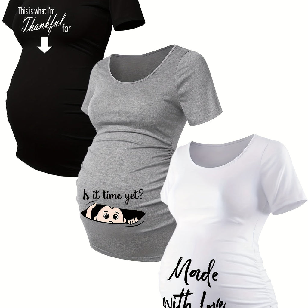 Lot De 3 T Shirts Grossesse Femme Motif Empreintes Stretch Col Rond Confort Et Liberté De Mouvement by LSDLBoutique.ch