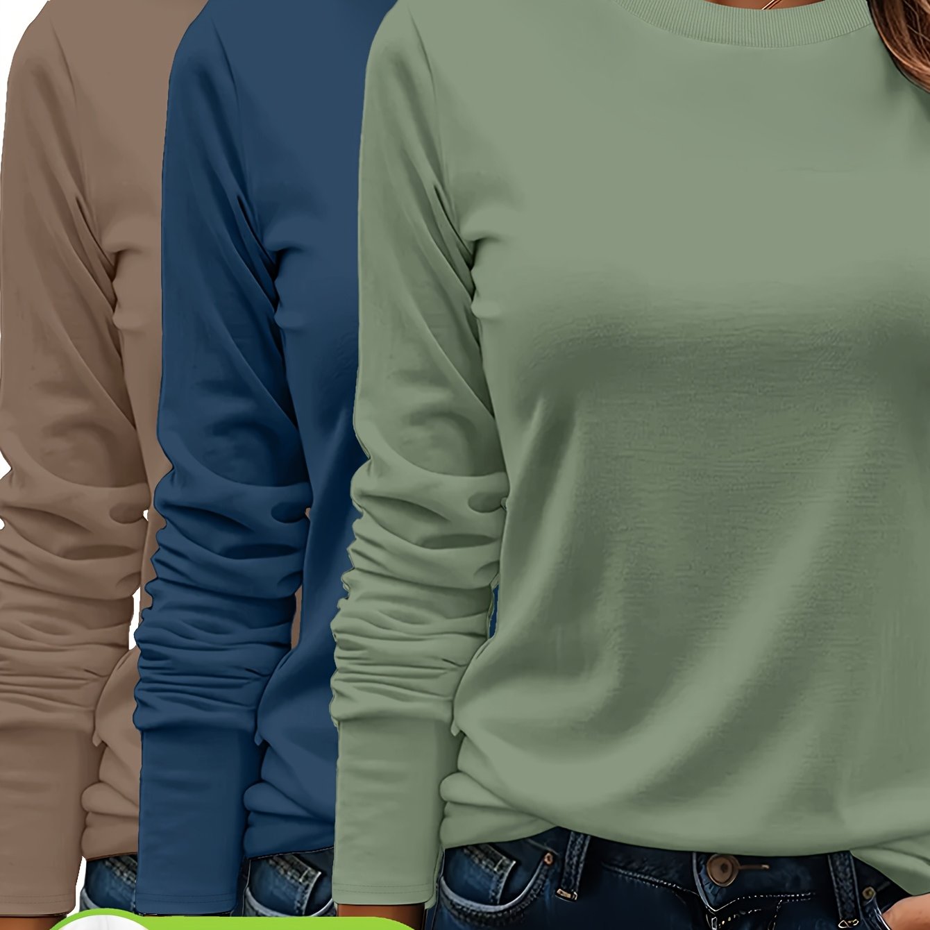 Lot De Trois T Shirts Femme Manches Longues Col Rond Coton 100 Pour Cent Confort Casual Basique by LSDLBoutique.ch