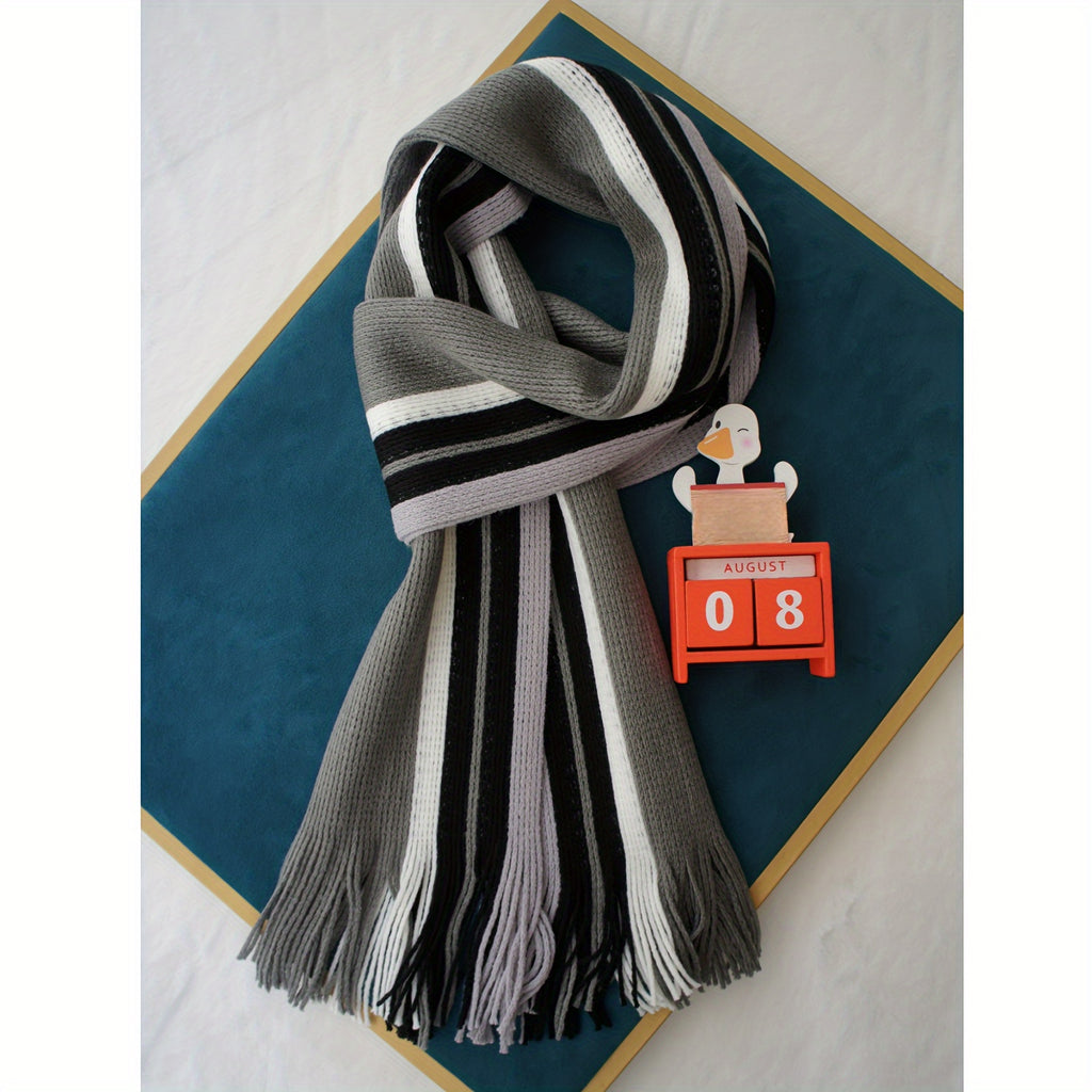 Écharpe Homme À Rayures Tricot Chaud Avec Franges En Acrylique Doux Pour Hiver Confortable Et Légère by LSDLBoutique.ch