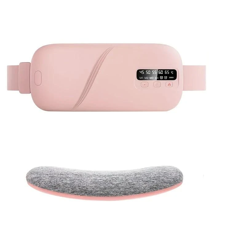 Masseur abdominal USB rose avec écran LCD et sangle, pad chauffant gris