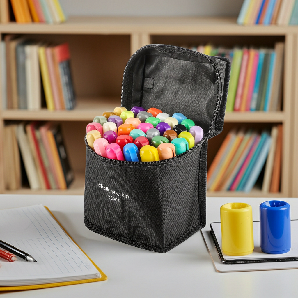 36 Marqueurs Craie Effaçables à l’Eau – Pointes Réversibles Biseautée/Ronde – Pour Tableau, Vitre, Miroir – Encre Lavable by LSDLBoutique.ch