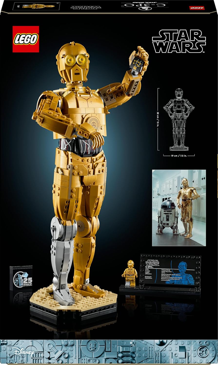 LEGO Star Wars 75398 C-3PO - Figurine Collector - Maquette à Construire & Exposer pour Adulte - Présentoir, Plaque Descriptive & Minifigurine - Idée de Cadeau pour Fan, Homme ou Femme