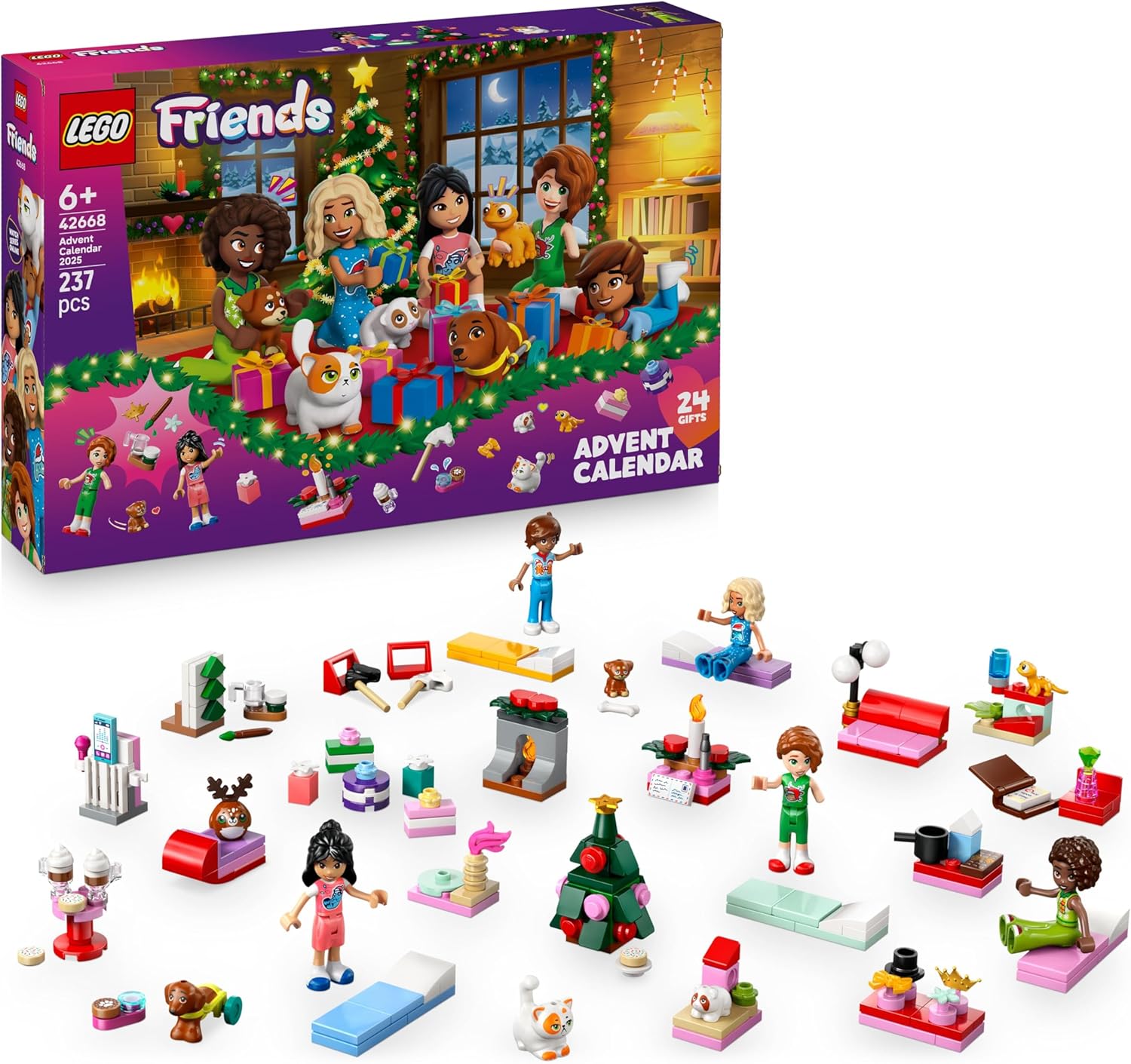 LEGO Friends Le Calendrier de l’Avent 2025 - Jouets pour Fille dès 6 Ans - Compte à Rebours Avant Noël avec 24 Surprises Dont 5 Mini-Poupées, 5 Figurines d'animaux & Accessoires Adorables 42668
