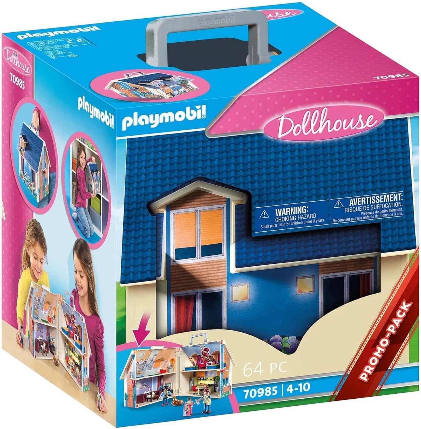 Playmobil 70985 Maison transportable - Dollhouse - avec Trois Personnages, Salle de Bains, Chambre, Salon et Cuisine - Tout équipée - La Maison Traditionnelle - s'ouvre s'emporte Partout - Dès 5 Ans
