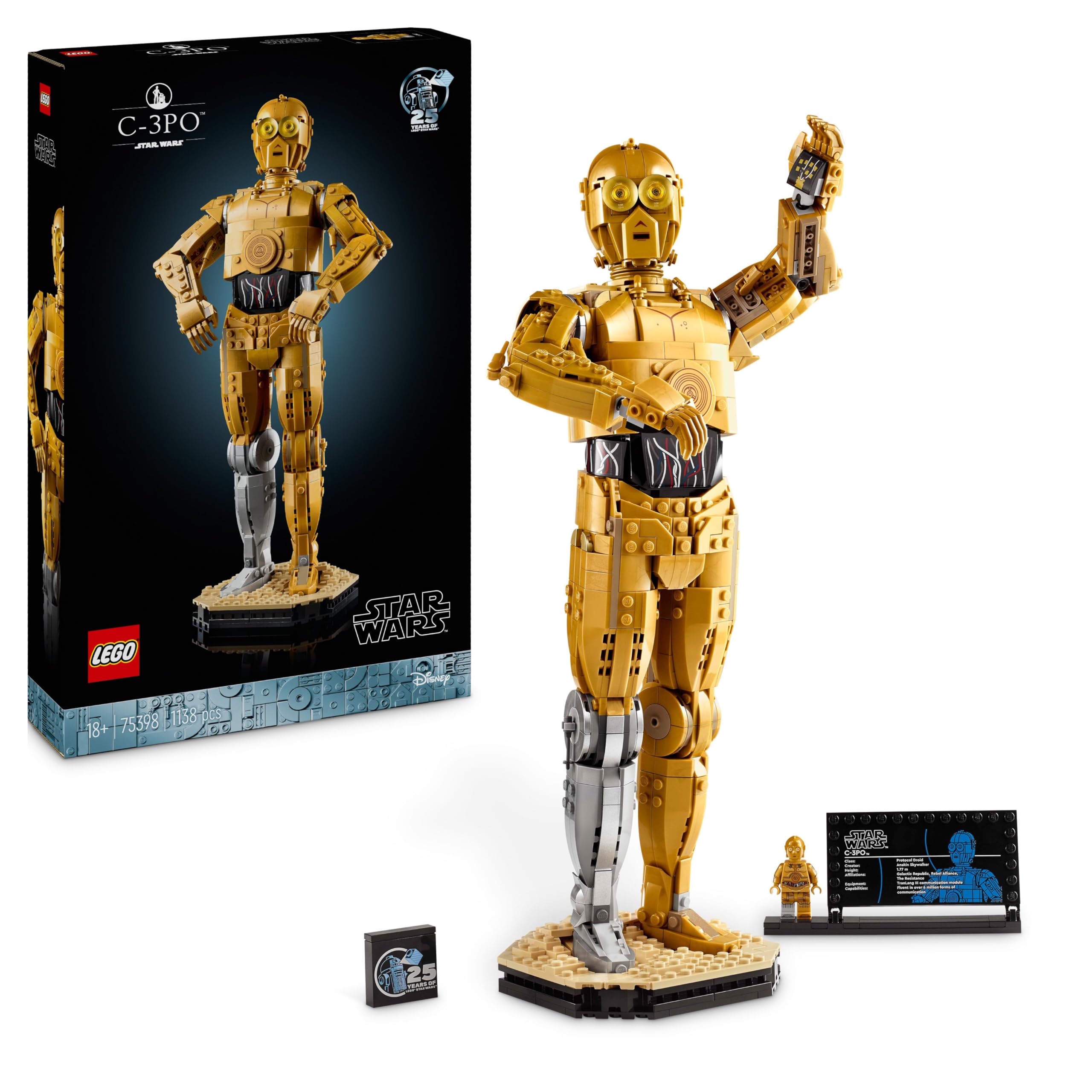 LEGO Star Wars 75398 C-3PO - Figurine Collector - Maquette à Construire & Exposer pour Adulte - Présentoir, Plaque Descriptive & Minifigurine - Idée de Cadeau pour Fan, Homme ou Femme