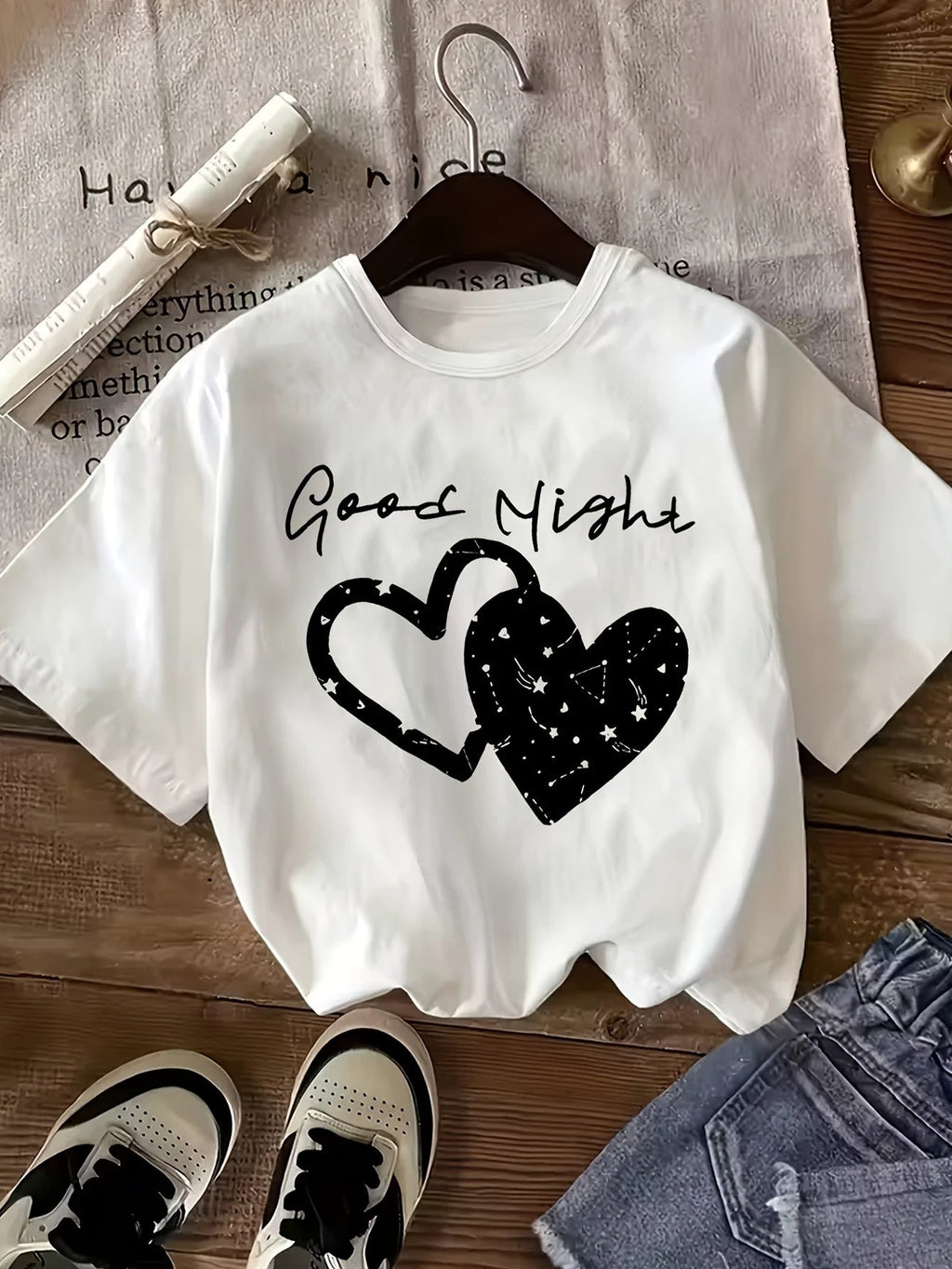 Set mit 3 Mädchen-T-Shirts mit Herz-Leopardenmuster in Schwarz, Rosa und Weiß