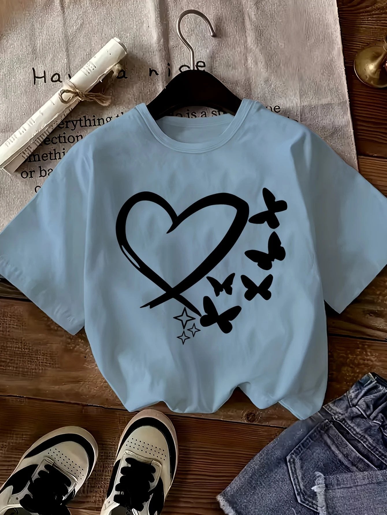 Set mit 3 Mädchen-T-Shirts mit Herz-Leopardenmuster in Schwarz, Rosa und Weiß