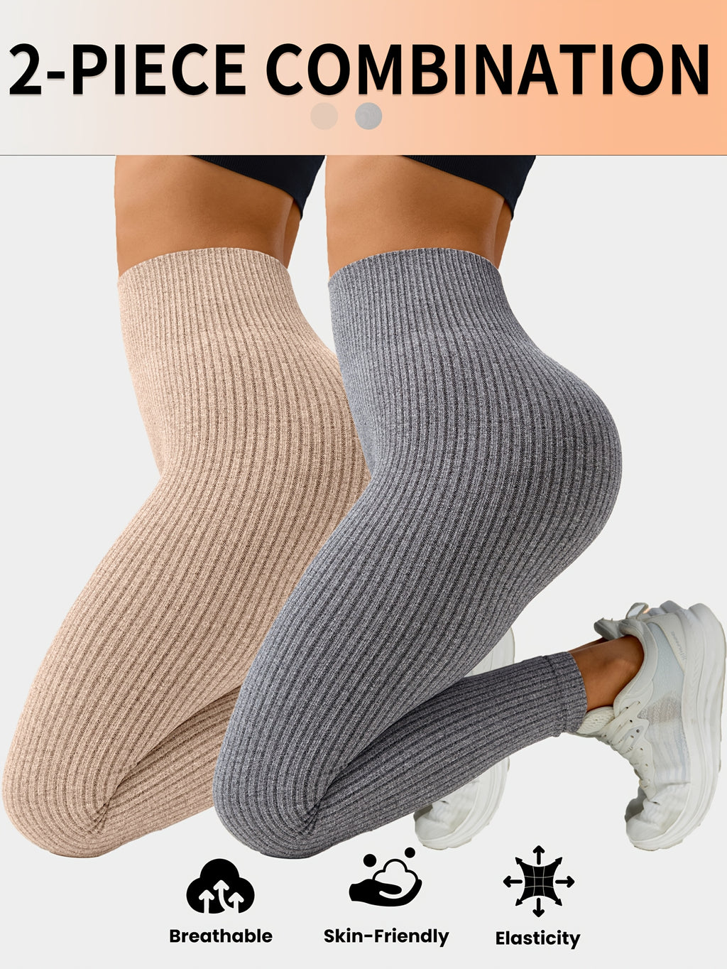 Lot De 2 Leggings Femme Taille Haute Côtelés Confort Stretch Respirants Idéal Yoga Et Fitness by LSDLBoutique.ch