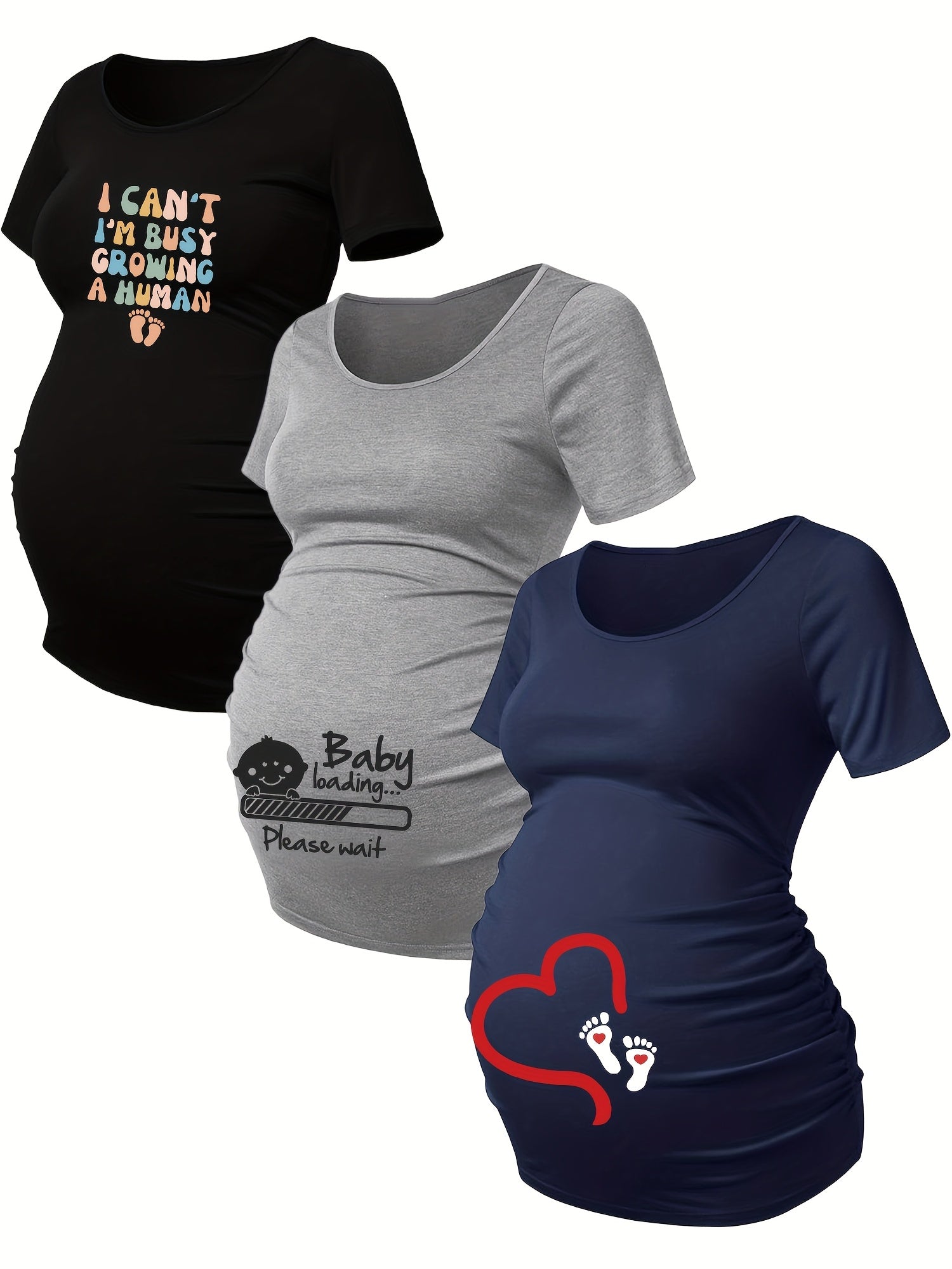 Lot De 3 T Shirts Grossesse Femme Motif Empreintes Stretch Col Rond Confort Et Liberté De Mouvement by LSDLBoutique.ch