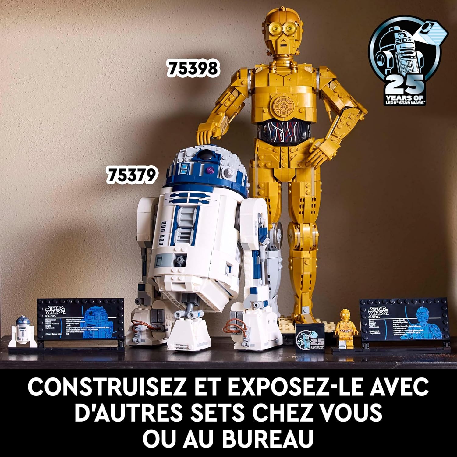 LEGO Star Wars 75398 C-3PO - Figurine Collector - Maquette à Construire & Exposer pour Adulte - Présentoir, Plaque Descriptive & Minifigurine - Idée de Cadeau pour Fan, Homme ou Femme