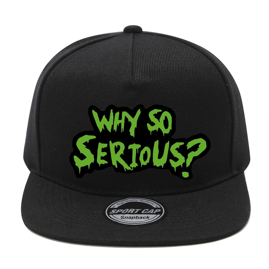 Casquette Streetwear Why So Serious Noire et Verte Snapback Unisexe Polyester Léger Dos en Maille Respirante by LSDLBoutique.ch