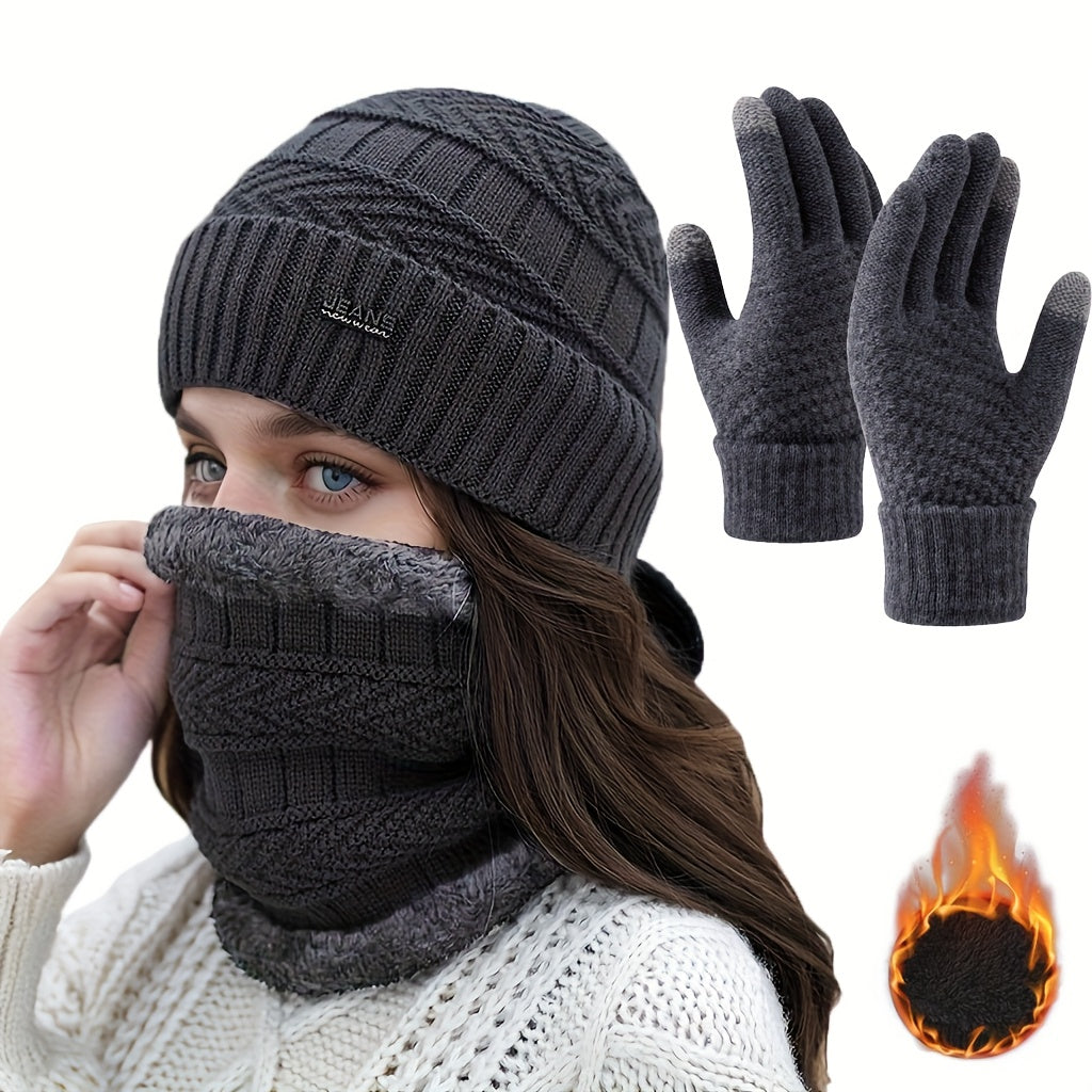 Ensemble Thermique Hiver Trois Pièces Bonnet Écharpe Gants Chauds Confort Quotidien Durable by LSDLBoutique.ch
