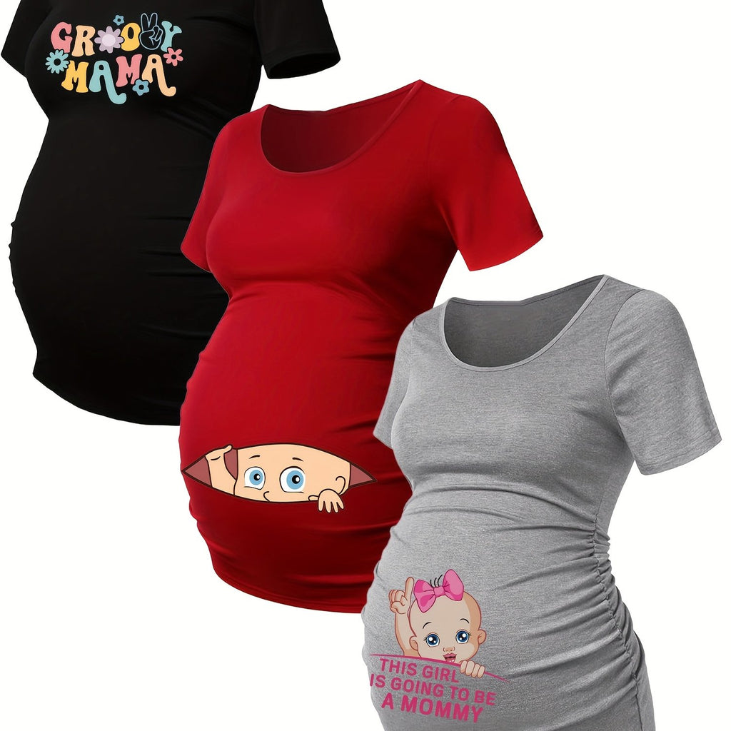 Lot De 3 T Shirts Grossesse Femme Motif Empreintes Stretch Col Rond Confort Et Liberté De Mouvement by LSDLBoutique.ch