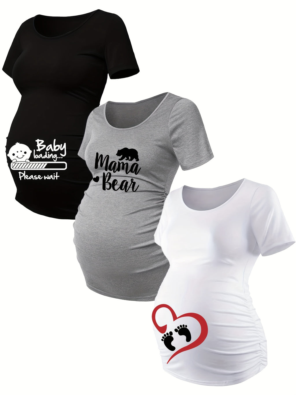 Lot De 3 T Shirts Grossesse Femme Motif Empreintes Stretch Col Rond Confort Et Liberté De Mouvement by LSDLBoutique.ch