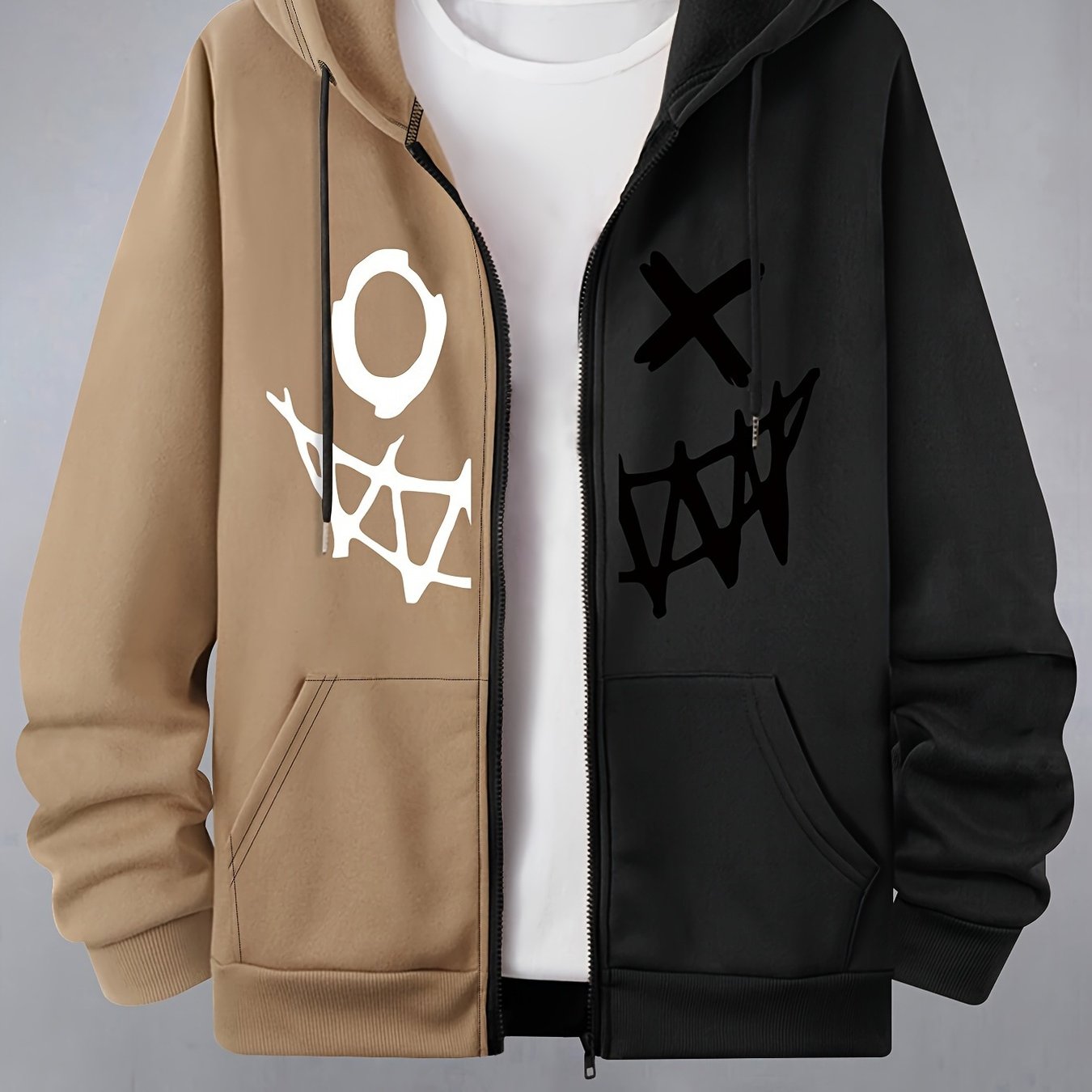 Sweat À Capuche Bicolore Pour Homme Style Sportswear Décontracté Polyester Velours Doux Confortable by LSDLBoutique