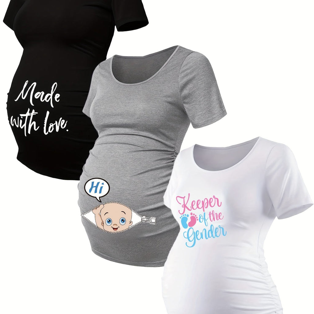 Lot De 3 T Shirts Grossesse Femme Motif Empreintes Stretch Col Rond Confort Et Liberté De Mouvement by LSDLBoutique.ch