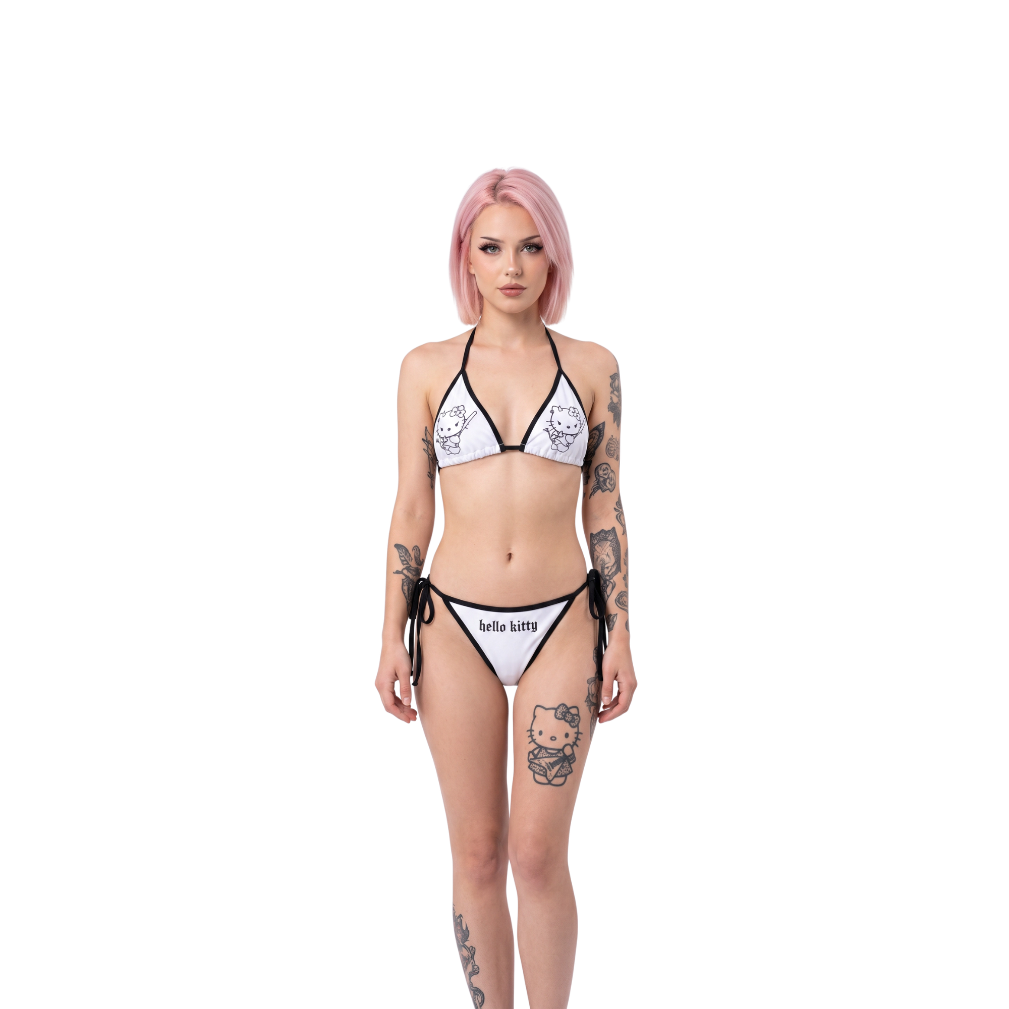Kawaii Cosplay Two-Piece Bikini with Cat Print – Kuromi Y2K