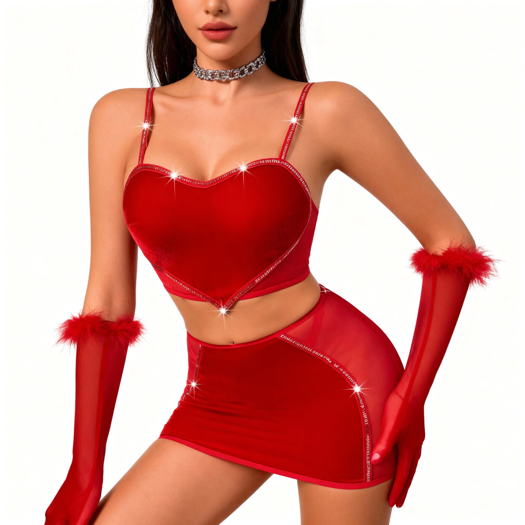 Céleste - Elegant Red Velvet Outfit by Les Secrets de Léa