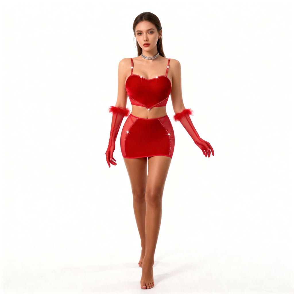 Céleste - Elegant Red Velvet Outfit by Les Secrets de Léa