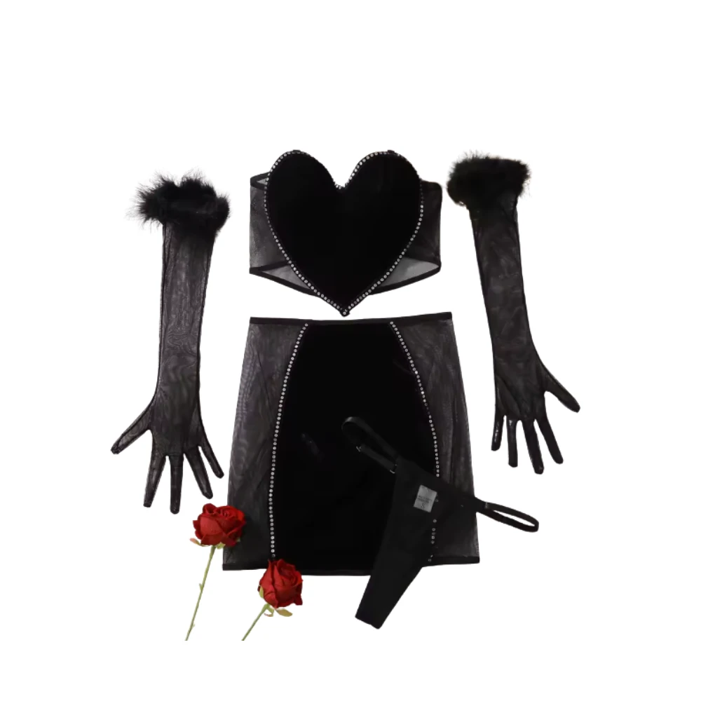 Les Secrets de Léa – Ensemble en velours rouge avec jupe courte et gants – Clara