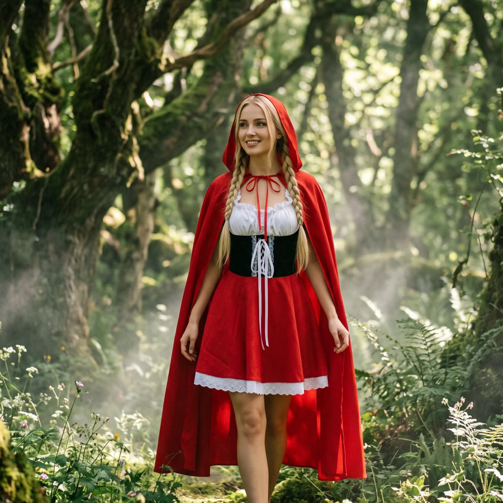Little Red Riding Hood Costume – Women's Dress and Cape Cosplay Fairy Tale Outfit