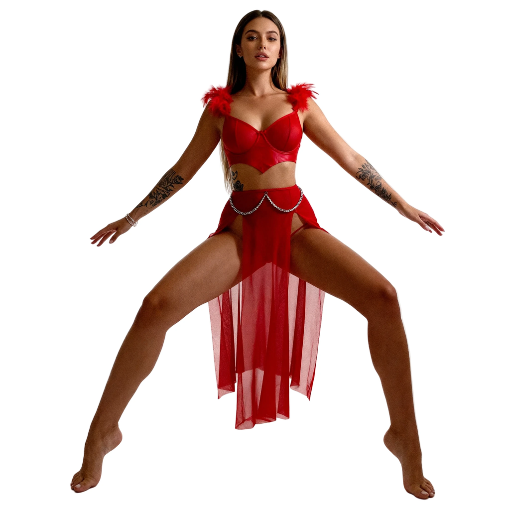 Léas Geheimnisse – Rotes Satinkorsett und Rock-Set – Daisy