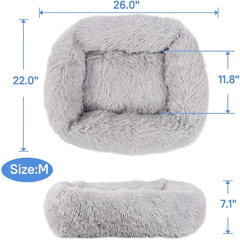 Square Plush Dog Bed, Washable, Duck Blue, Sizes XS to XL