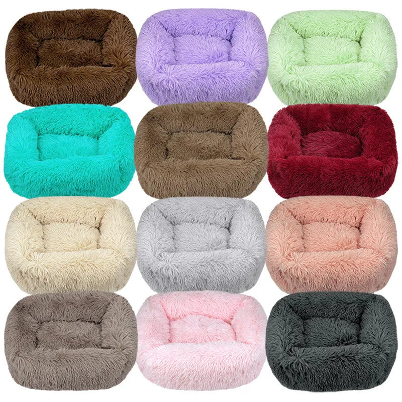 Square Plush Dog Bed, Washable, Duck Blue, Sizes XS to XL