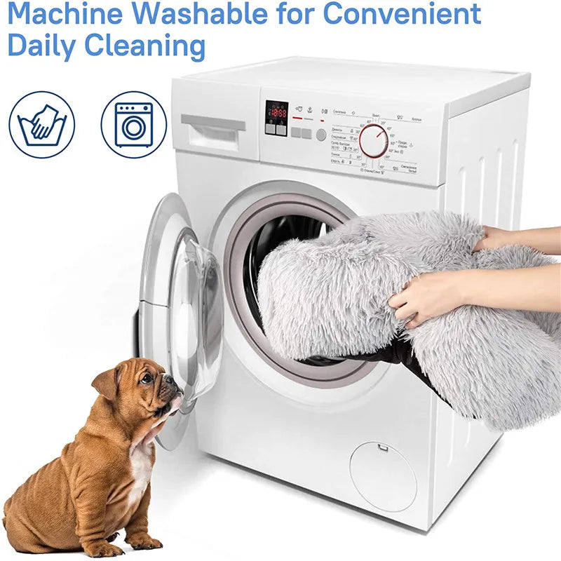 Square Plush Dog Bed, Washable, Duck Blue, Sizes XS to XL