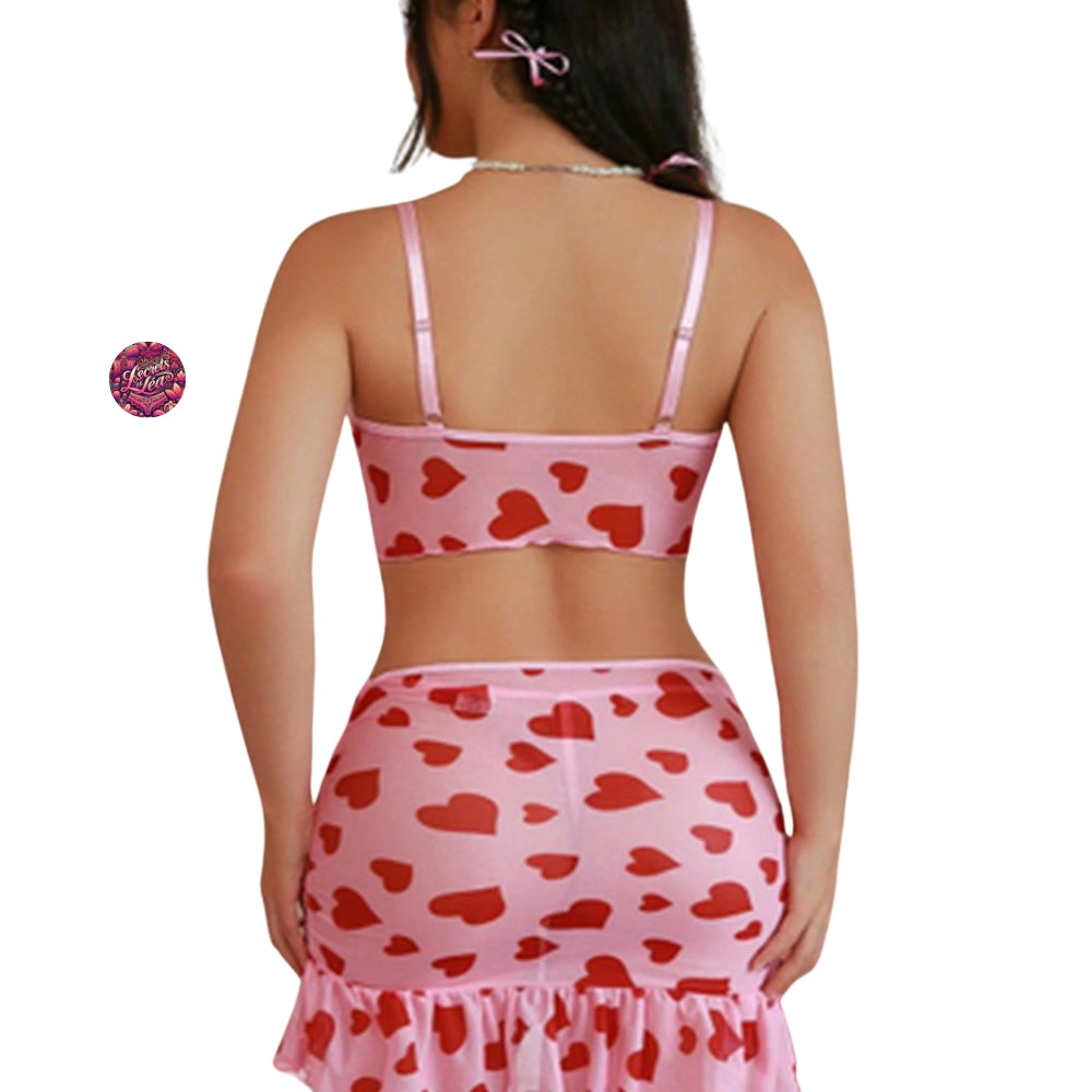 Les Secrets de Léa Cherry Pyjama Romantique Rose à Cœurs Rouges Confort Doux Tissu Respirant Nuit Femme by Les Secrets de Léa