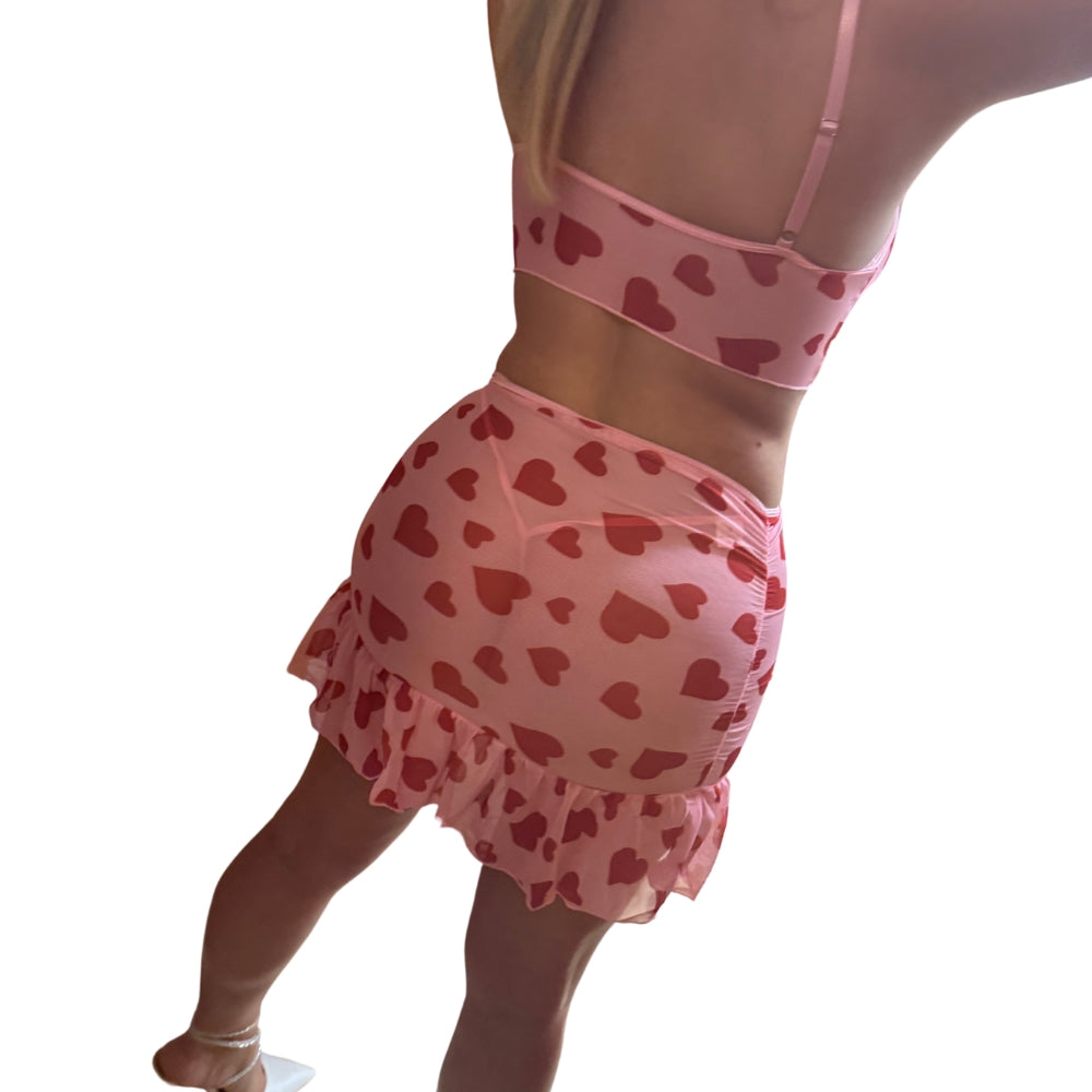 Les Secrets de Léa Cherry Pyjama Romantique Rose à Cœurs Rouges Confort Doux Tissu Respirant Nuit Femme by Les Secrets de Léa