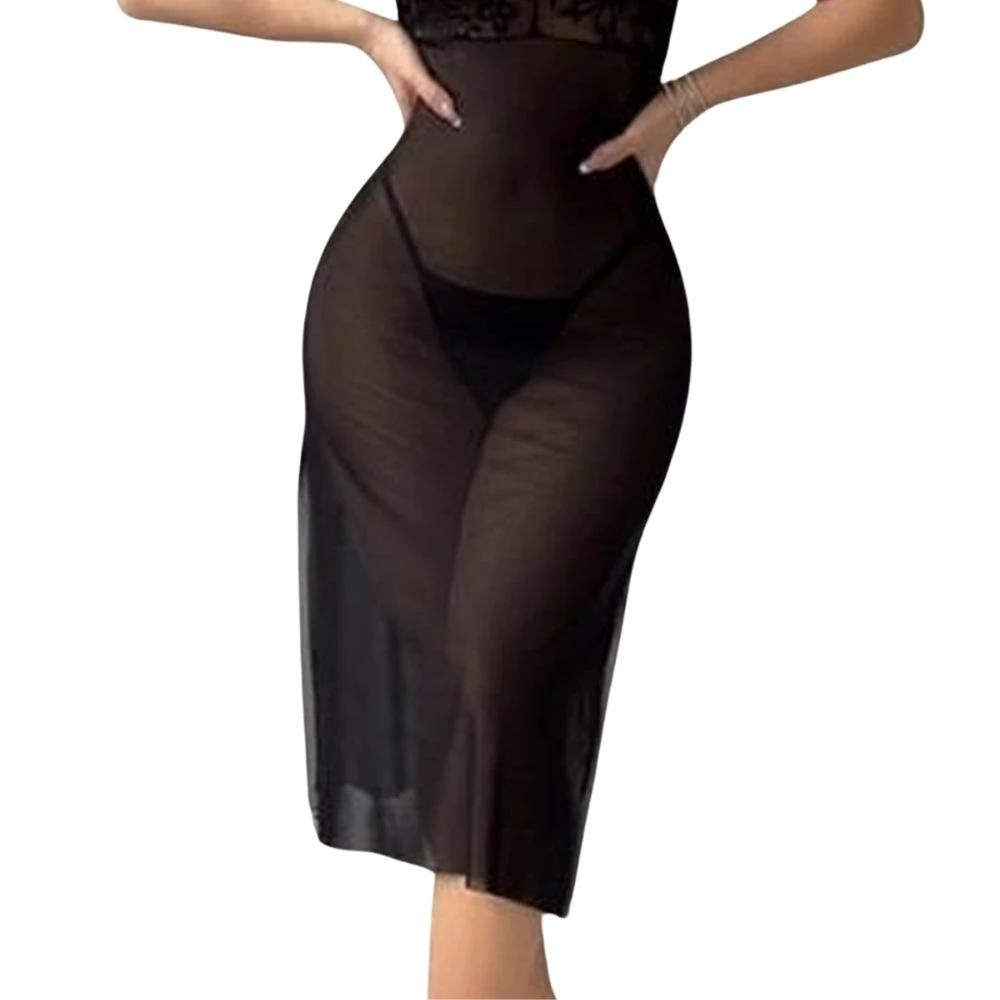 Les Secrets de Léa – robe longue transparente noire – Dina