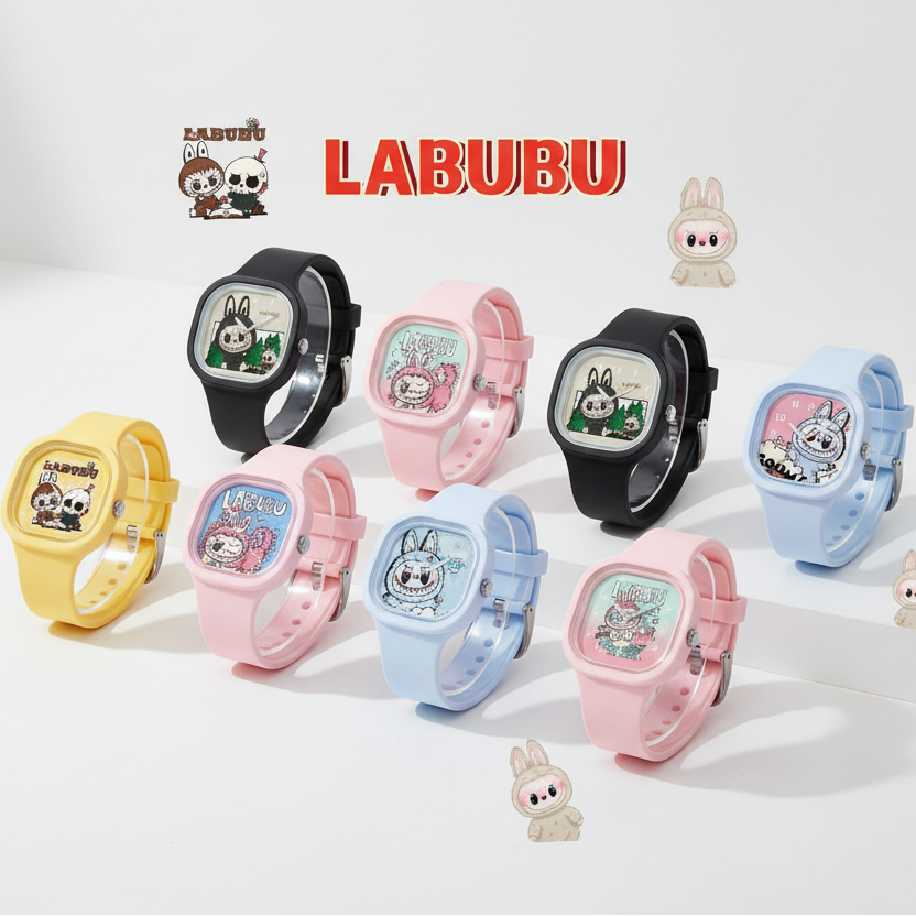 Montre quartz bracelet silicone Mon Labubu – ensemble de 9 montres colorées avec motifs lapin