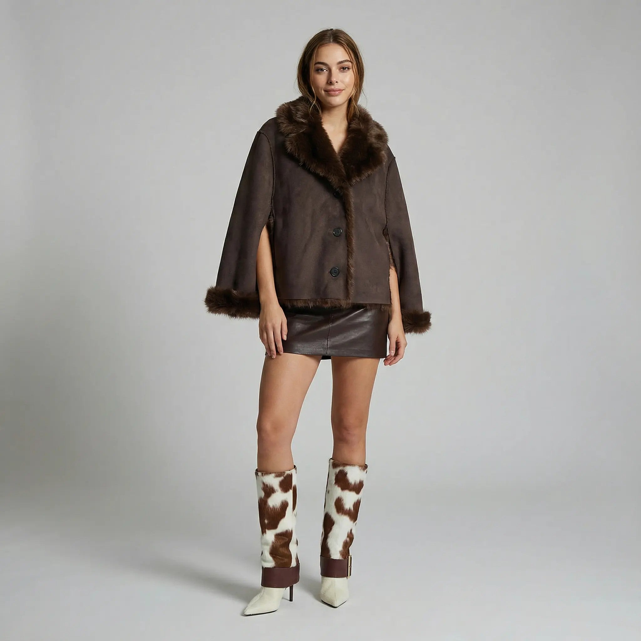 Bottes Hautes Crin De Cheval Marron Et Blanc Boucle Métal