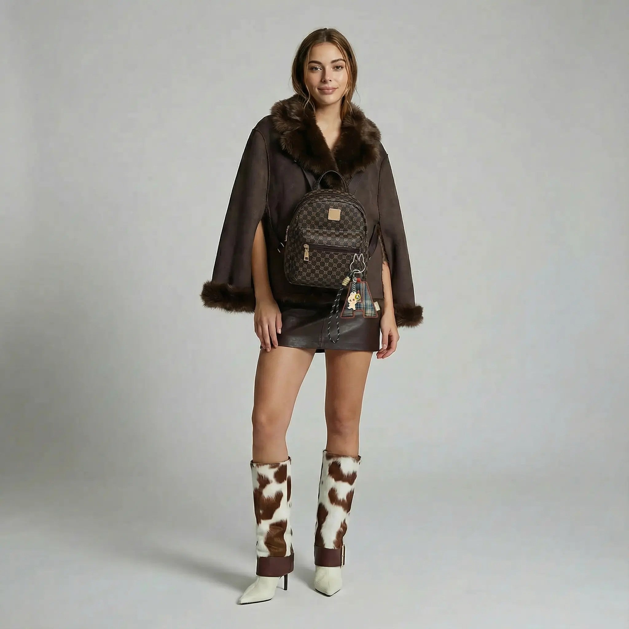 Rilibegan Classic Damenrucksack, PU, ​​Braun, Kreismuster