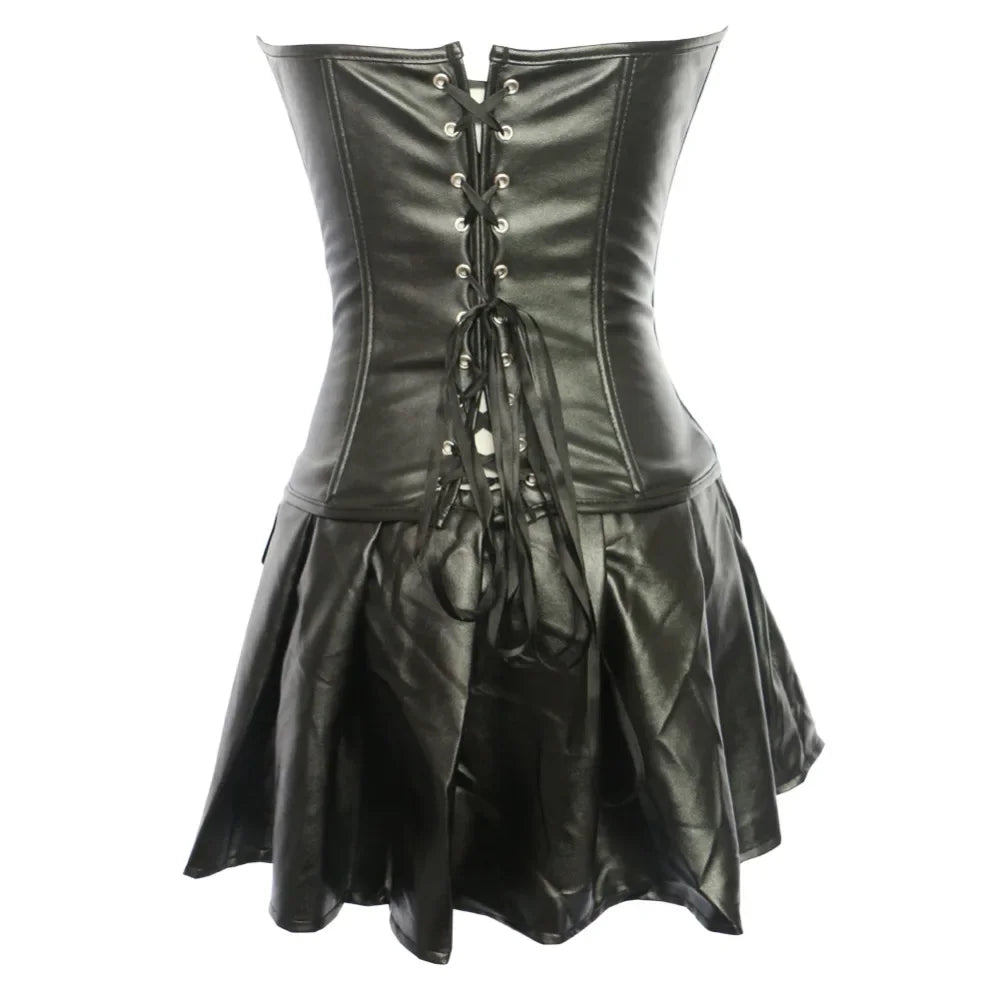 Korsett-Bustier und Mini-Rock mit Schnürung – Schwarz / Rot