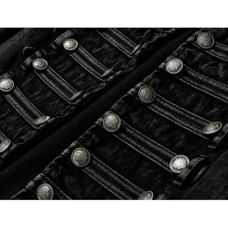 Yipn Veste Jean Courte Noir Fendue À Boutons Multiples