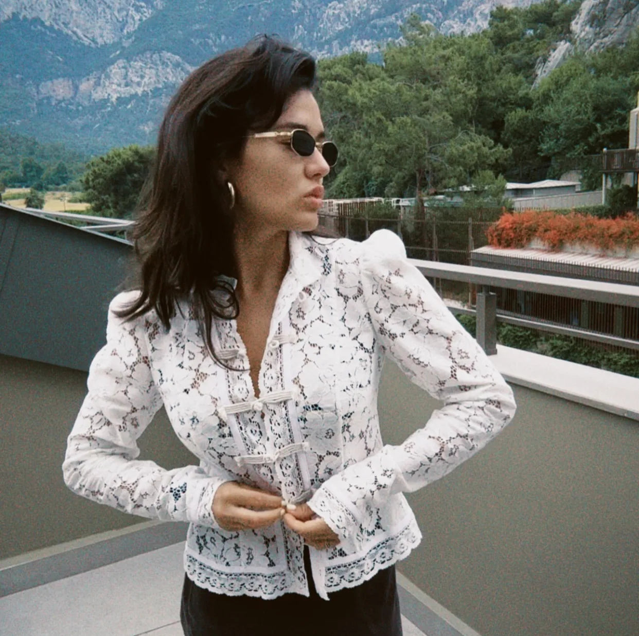 Tossy Chemise Dentelle Imprimée Transparente Écru Manches Longues