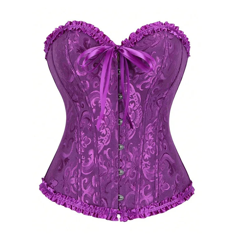 Victorian Floral Jacquard Corset – Front Busk Closure