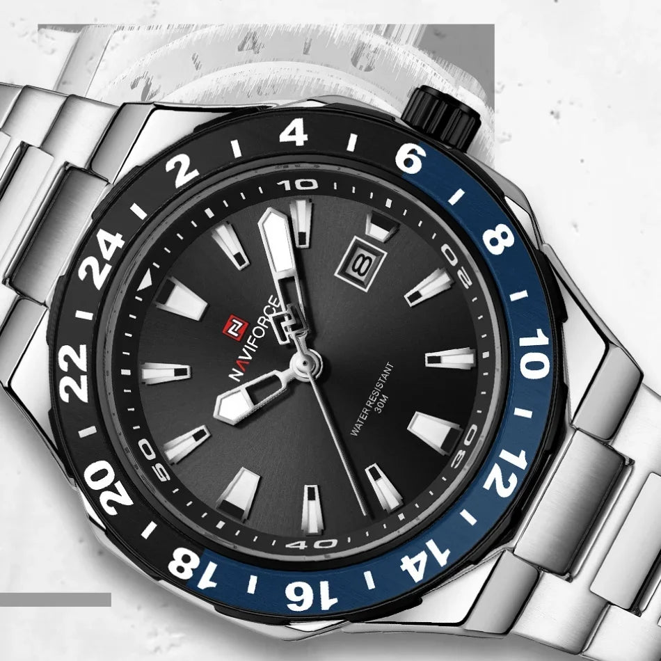 Naviforce Montre Homme Luxe Sport Quartz Horloge Calendrier Lumineux Étanche En Acier Inoxydable by LSDLBoutique.ch