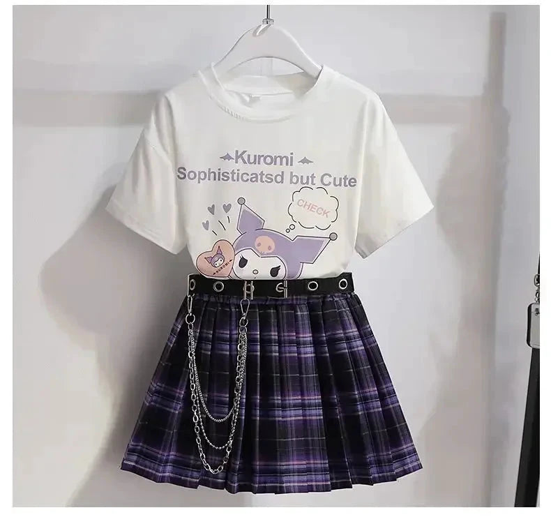 Sanrio Kuromi Kostüm Lila Faltenrock Metallkette