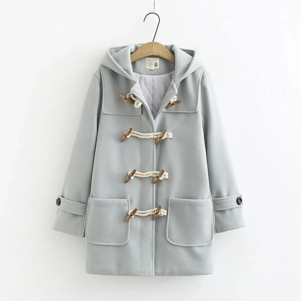 Manteau Long En Laine Avec Boutons En Bois Et Poches
