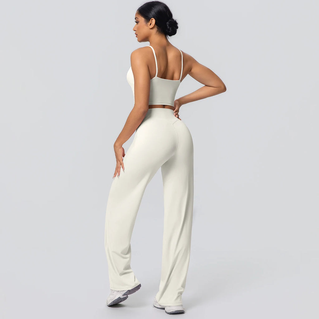 Ensemble Sport Femme Bleu Clair Dos Nu Bretelles Pantalon Taille Haute