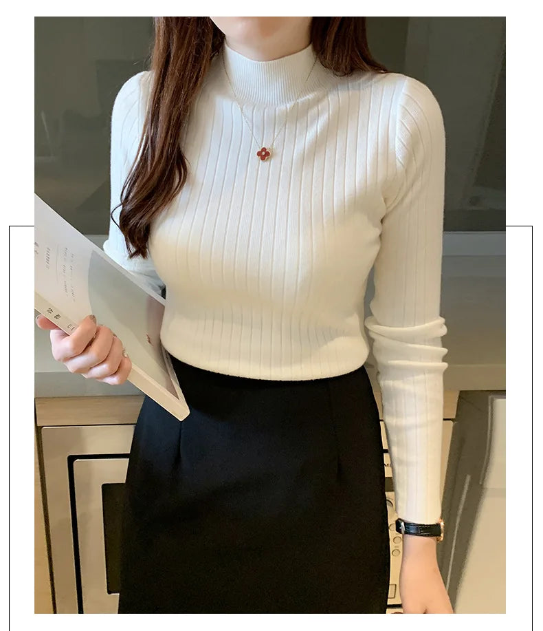 Haut Femme Col Mi-Haut Thermique Tricot Base Beige Polyester Viscose