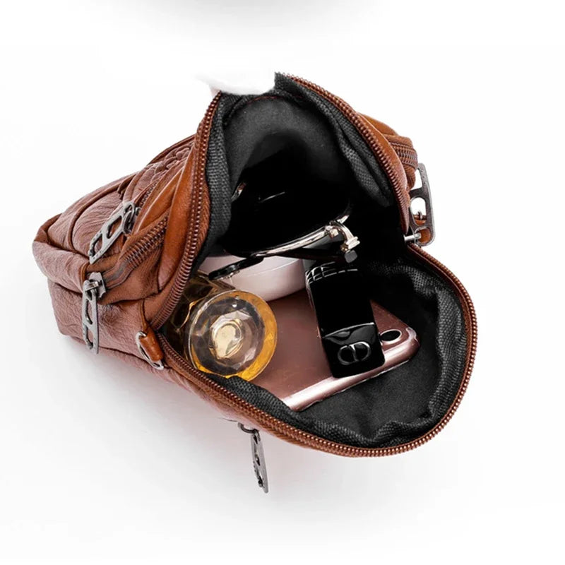 Sac Bandoulière Multifonctionnel Cuir PU Brun Vintage Pour Femmes