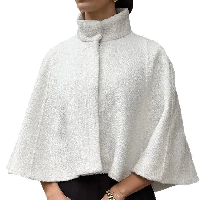 Weiße Wollcape-Jacke mit Reißverschluss
