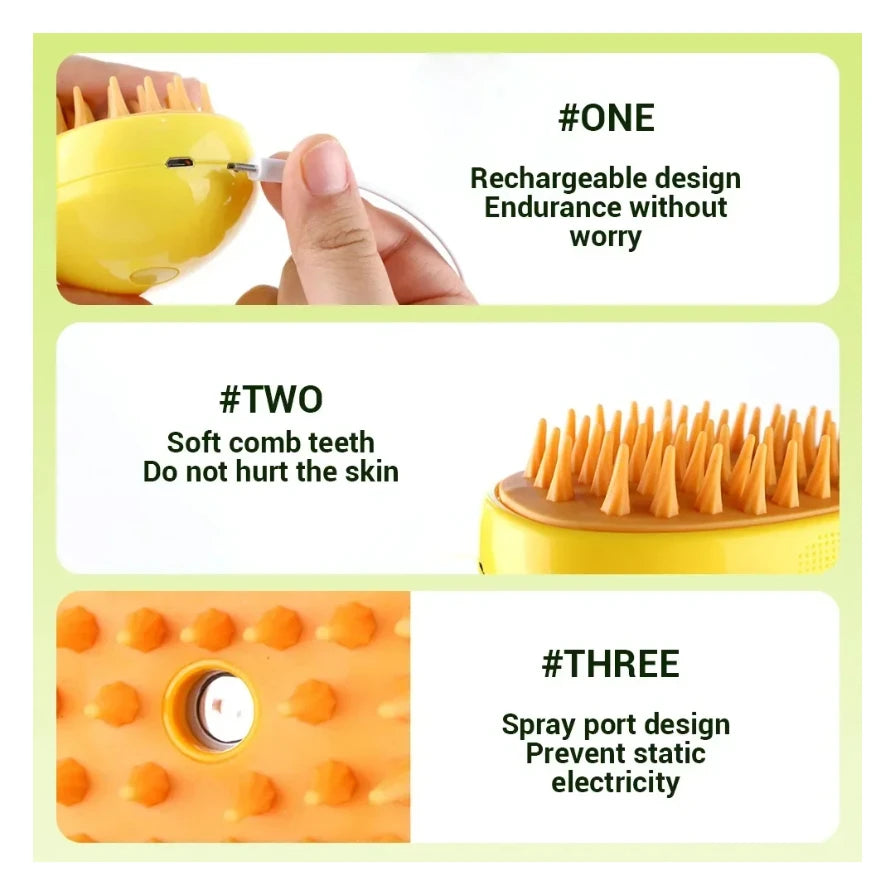Brosse Vapeur Rechargeable 3-En-1 Pour Chats Et Chiens Anti-Mue Massage Démêlage Efficace by LSDLBoutique.ch