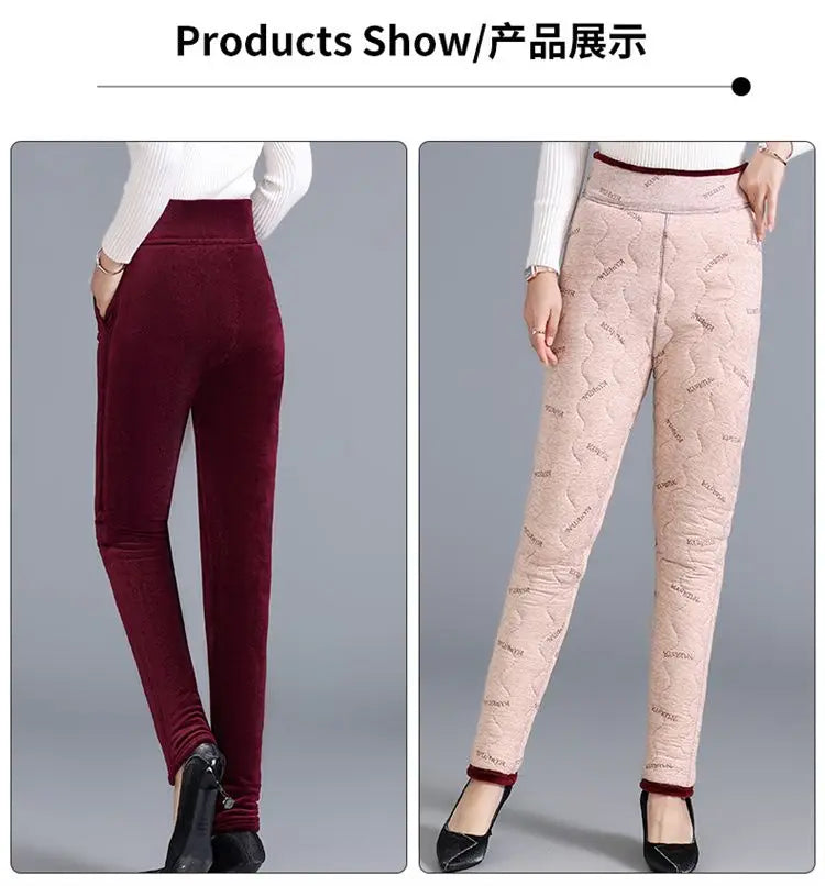 Fjadt Leggings Velours Doré Taille Haute Élastiques