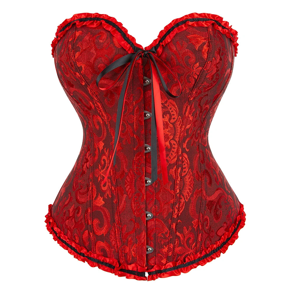 Victorian Floral Jacquard Corset – Front Busk Closure
